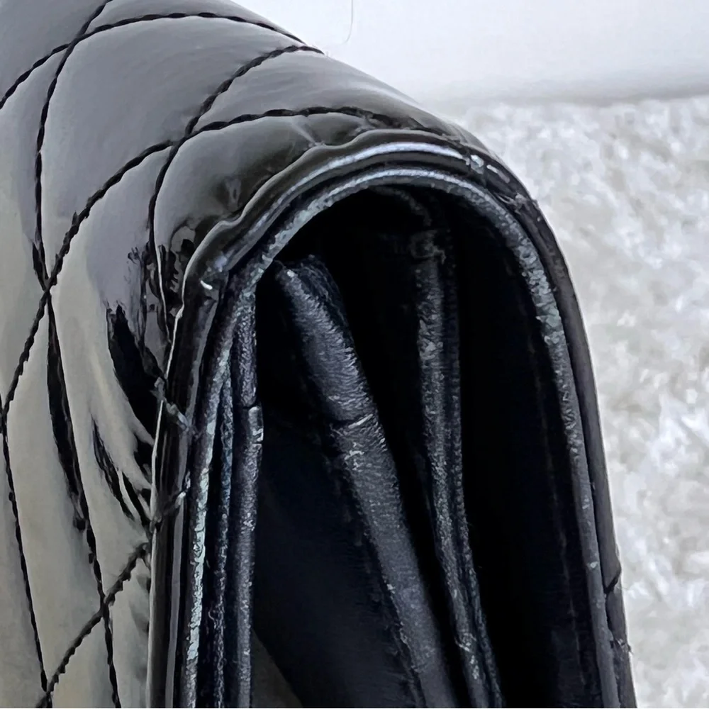 Chanel Classic Long Flap Wallet in Black Quilted Patent Leather